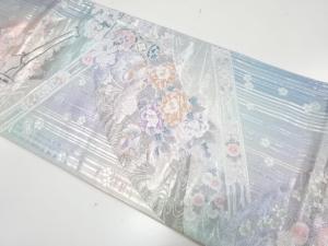 九百錦プラチナ箔 鴛鴦に花車模様織り出し 袋帯